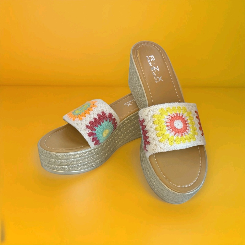 R-Z-X Multicolor Braided Slide Wedge Sandals - Women's Summer Slip-On Sz 9( 40)
